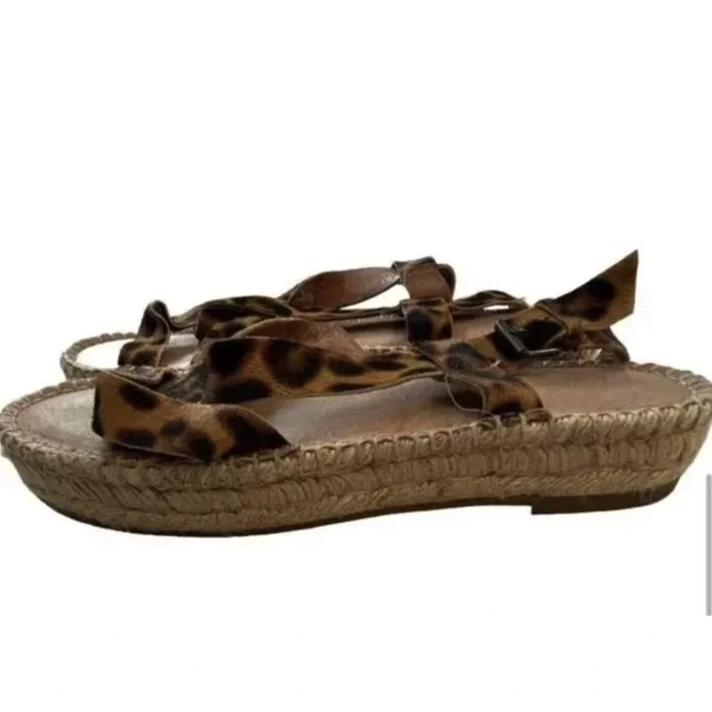Madewell Boardwalk Leopard Calf Hair Espadrille Sandals Womens Size 8.5 Brown